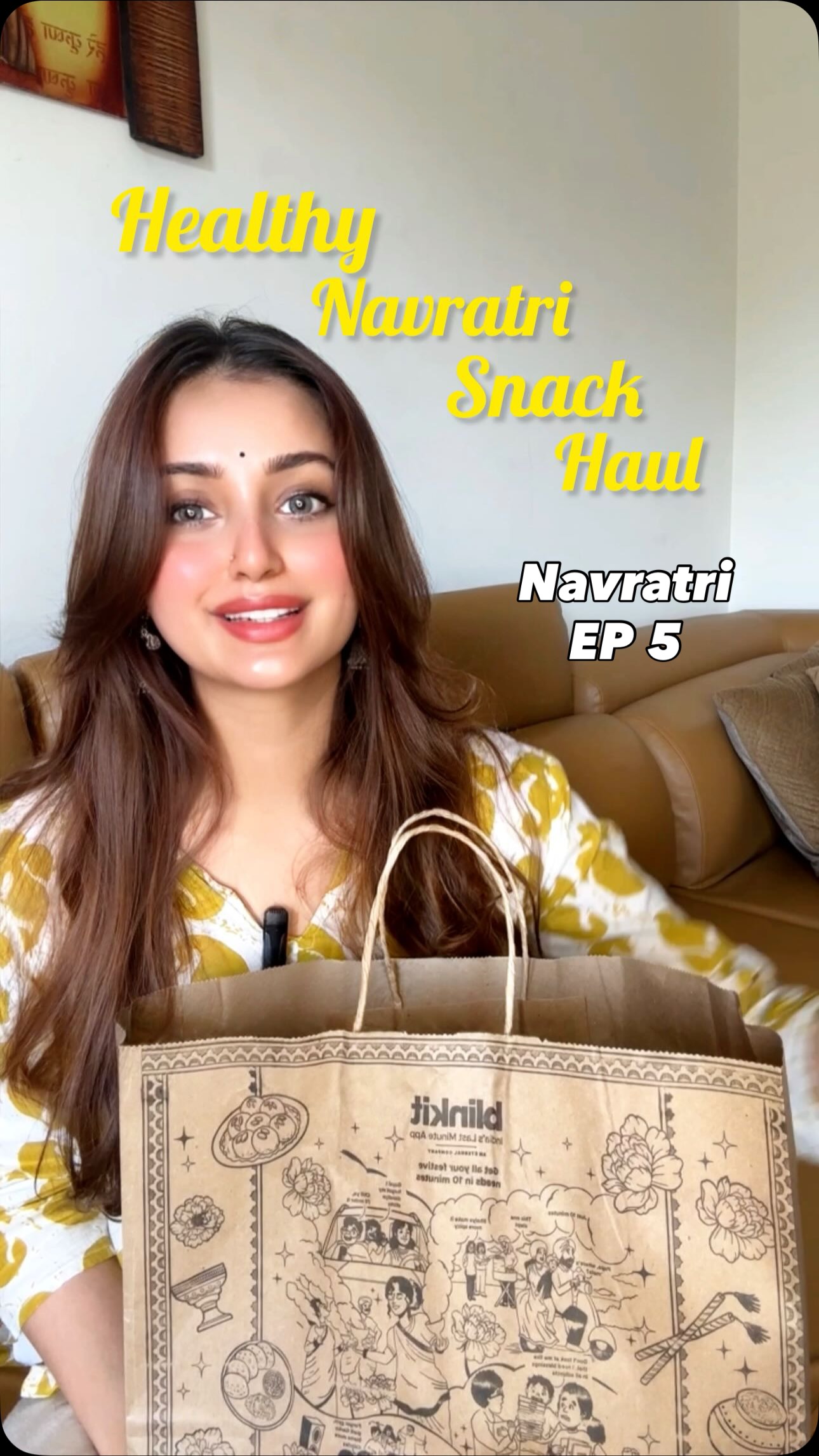 Instagram post by @moreoftanushree for Farmley. Caption reads: Navratri EP 5 My Healthy Navratri Snack Haul....