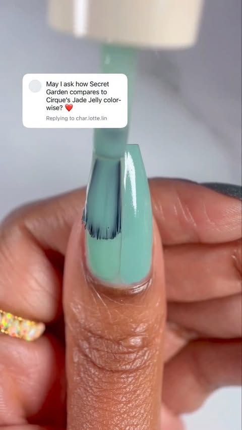 Instagram post by @suziemoon626 for Cirque Colors. Caption reads: ✨ Green Comparison✨ 💚 @cirquecolors Jade Jelly....