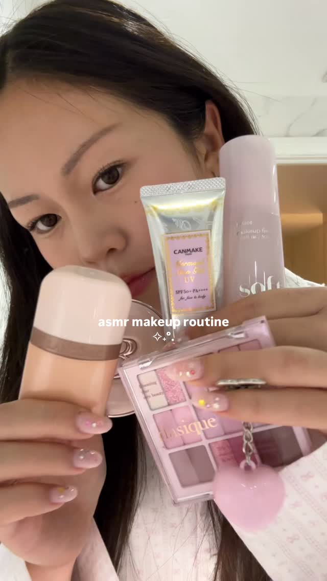 Instagram post by @olafflee for CANMAKE TOKYO. Caption reads: ad asmr makeup routine ✧˖°. using; @canmaketokyo....