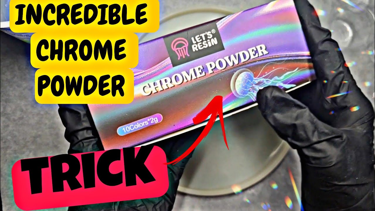 YouTube post by @teaandart for Let’s Resin. Caption reads: "Chrome Powder Magic in Resin !" WOW 😵✨🌸.