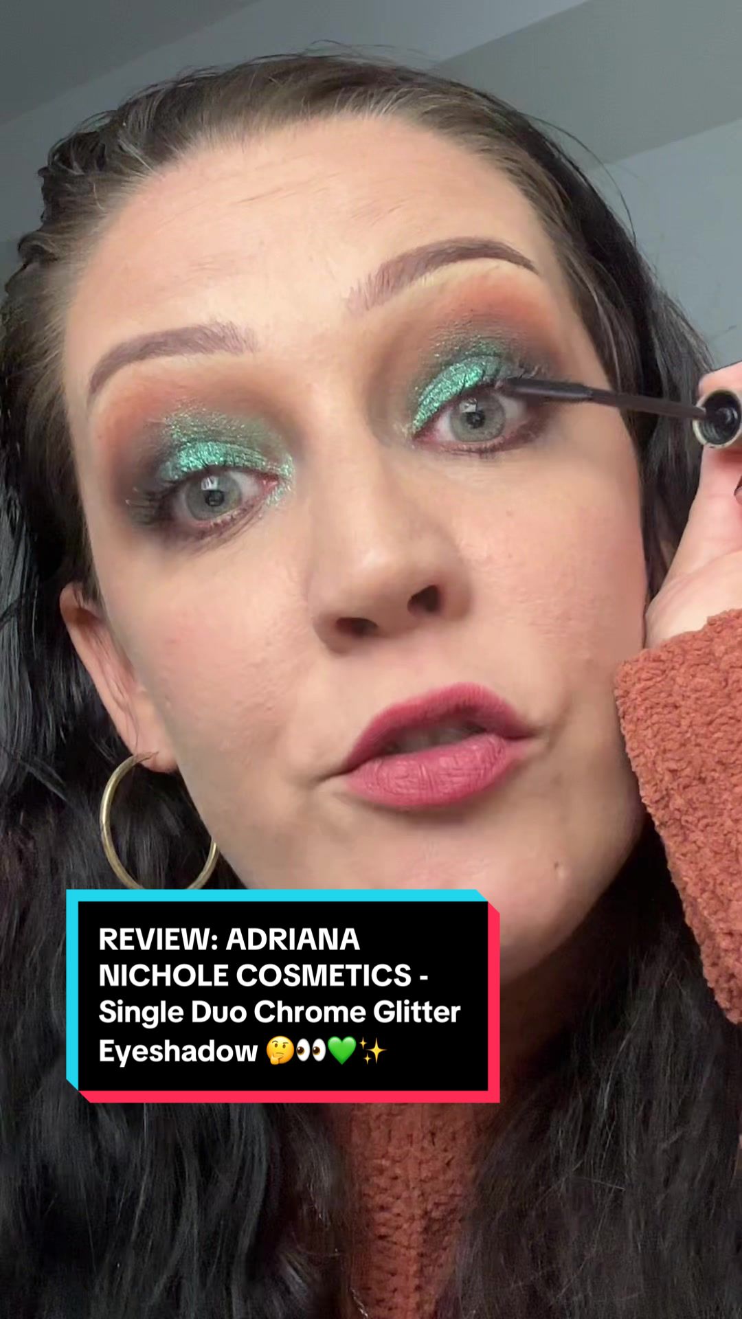 TikTok post by @lauraleewatts for Adriana Nichole Cosmetics. Caption reads: REVIEW: @Adriana Nichole Cosmetics SINGLE DUO....