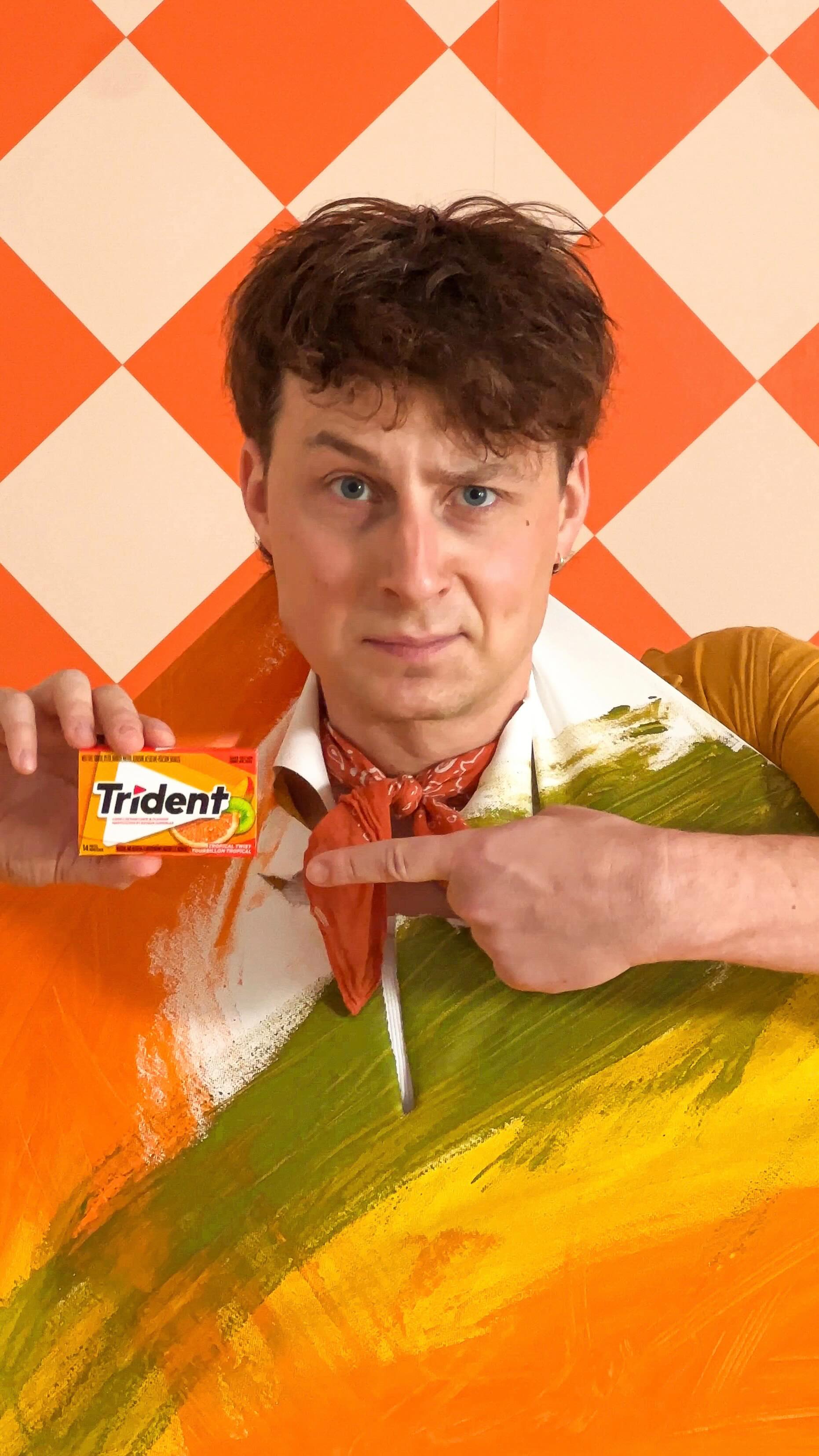 Instagram post by @pierreemilelv for Trident Gum. Caption reads: Mood: flip the script. 🎨🩰

-

One chew. One....