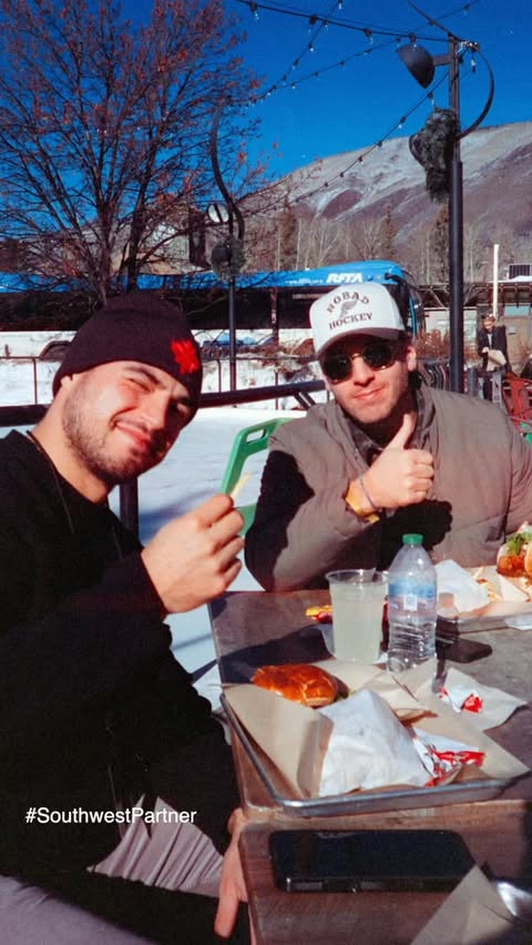 Instagram post by @the.hockeyguys for Southwest Airlines. Caption reads: #ad who’s Aspen POV will be better, Frizz or....