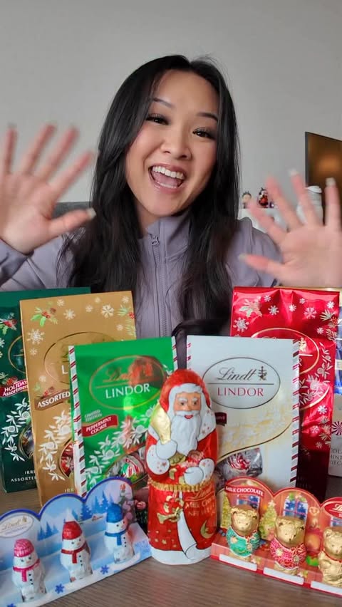 Instagram post by @trinhdoesthings for Lindt. Caption reads: Taste testing holiday chocolate from @lindt_usa....
