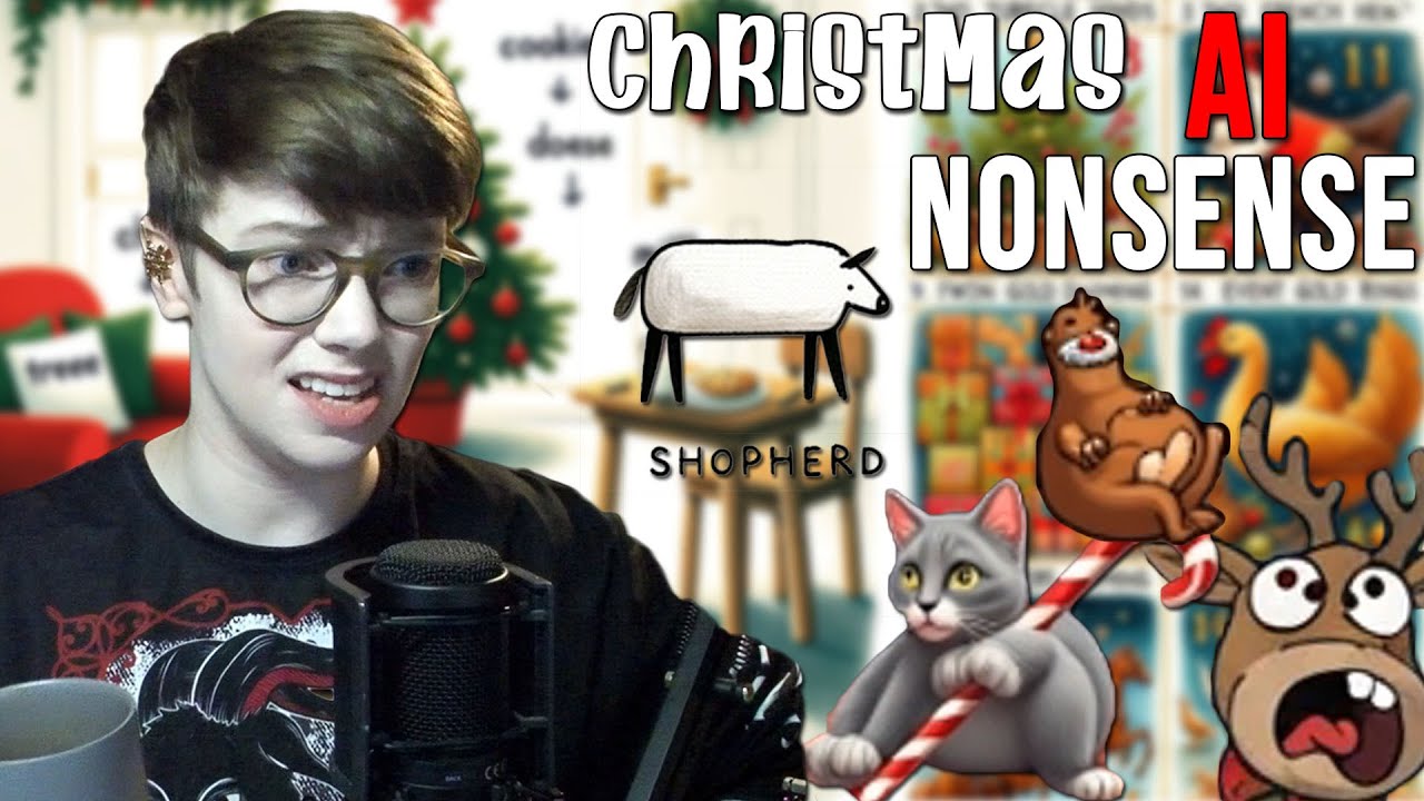 YouTube post by @EmmaThorneVideos for GEOLOG. Caption reads: Christmas AI Shittery.