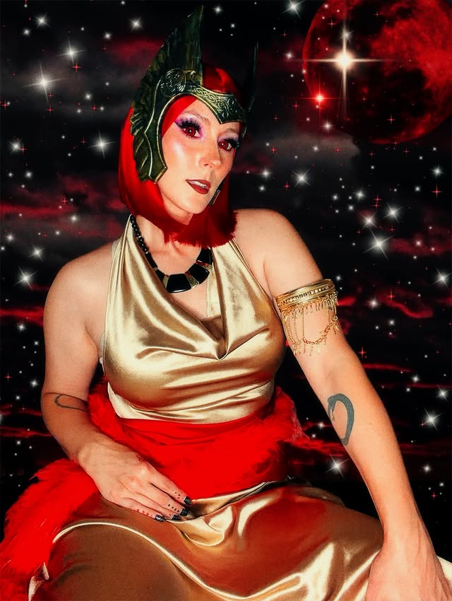 Instagram post by @thegratefulgore for MocoQueen. Caption reads: Ares 🫯 Collab w these amazing creators:....