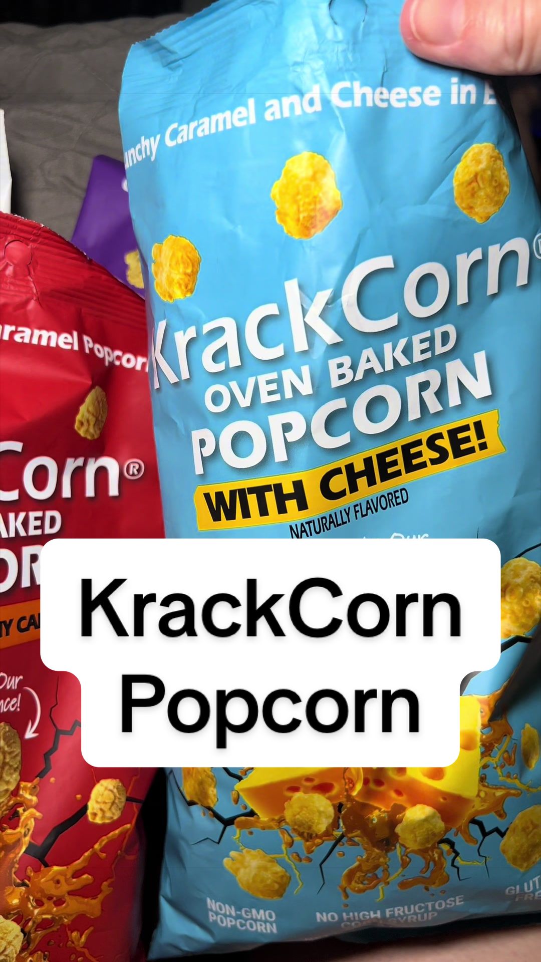 TikTok post by @caitvio88 for KrackCorn Popcorn. Caption reads: 🍿KrackCorn Popcorn is amazing! Grab it while it’s....