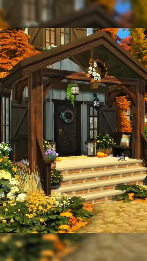 Instagram post by @simsbuild_inspiration for The Sims. Caption reads: [...] CC! You can find Amberwood Cottage in The....