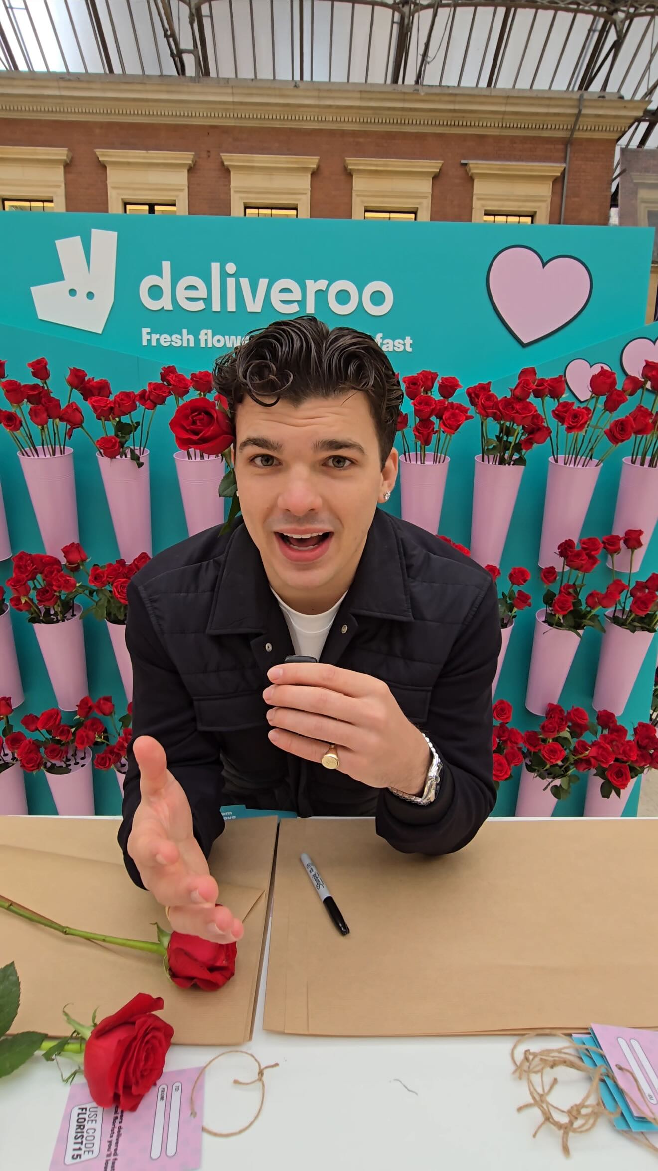 Instagram post by @harryclarky for Deliveroo. Caption reads: AD Join me as I ask commuters their own love....