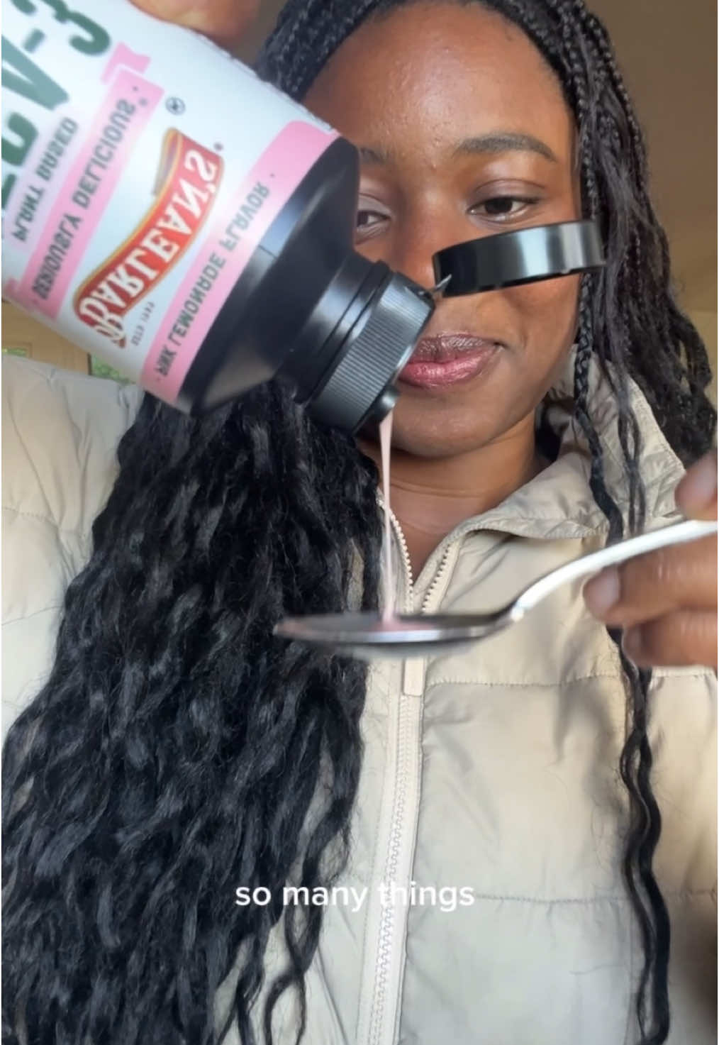 TikTok post by @runawaywithdre for Barlean's. Caption reads: [...] is wealth 🌿 #ad #wellness #healthtips....