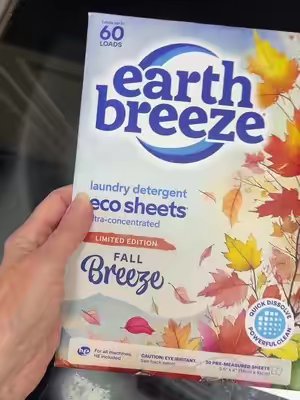 TikTok post by @cool.health.lady for Earth Breeze. Caption reads: Earth Breeze Laundry sheets more efficient, less....