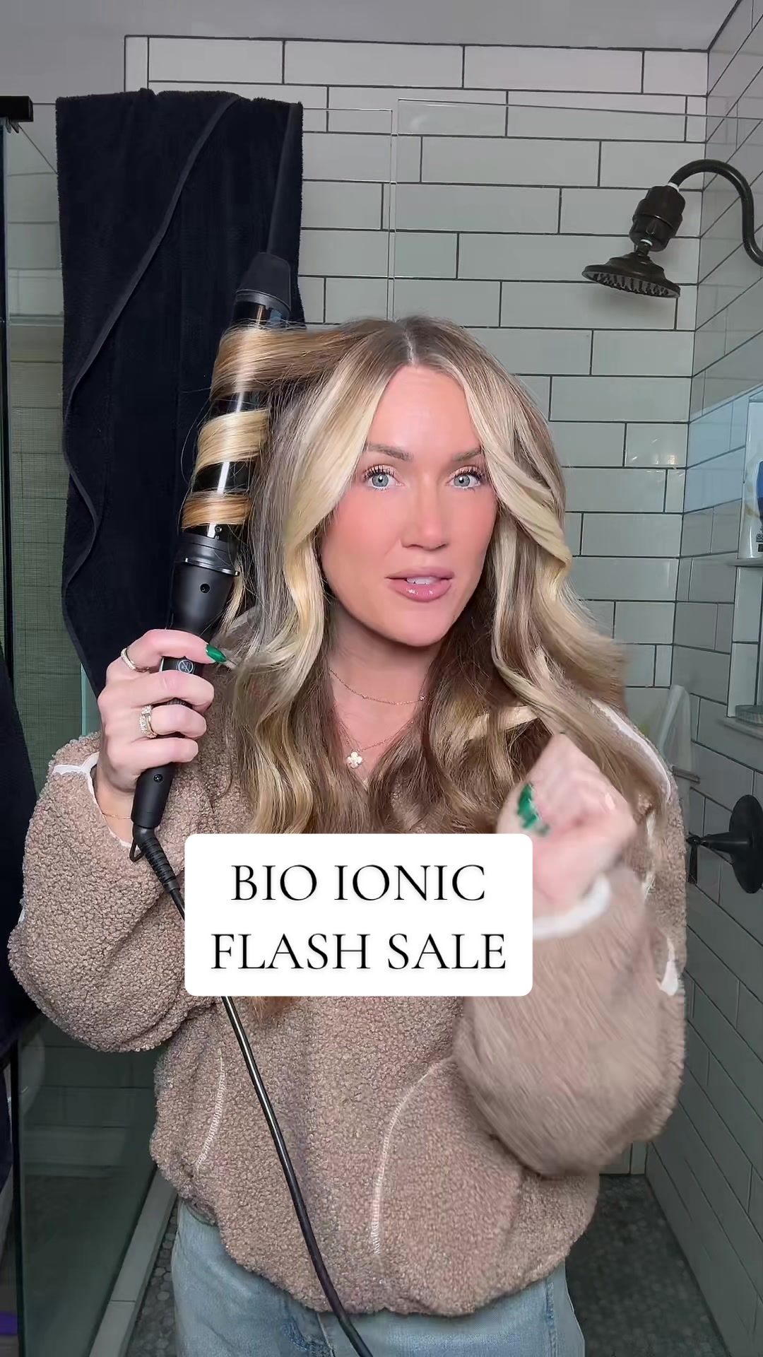 TikTok post by @justanotherrach for Bio Ionic. Caption reads: [...] #curlingiron @Bio Ionic.