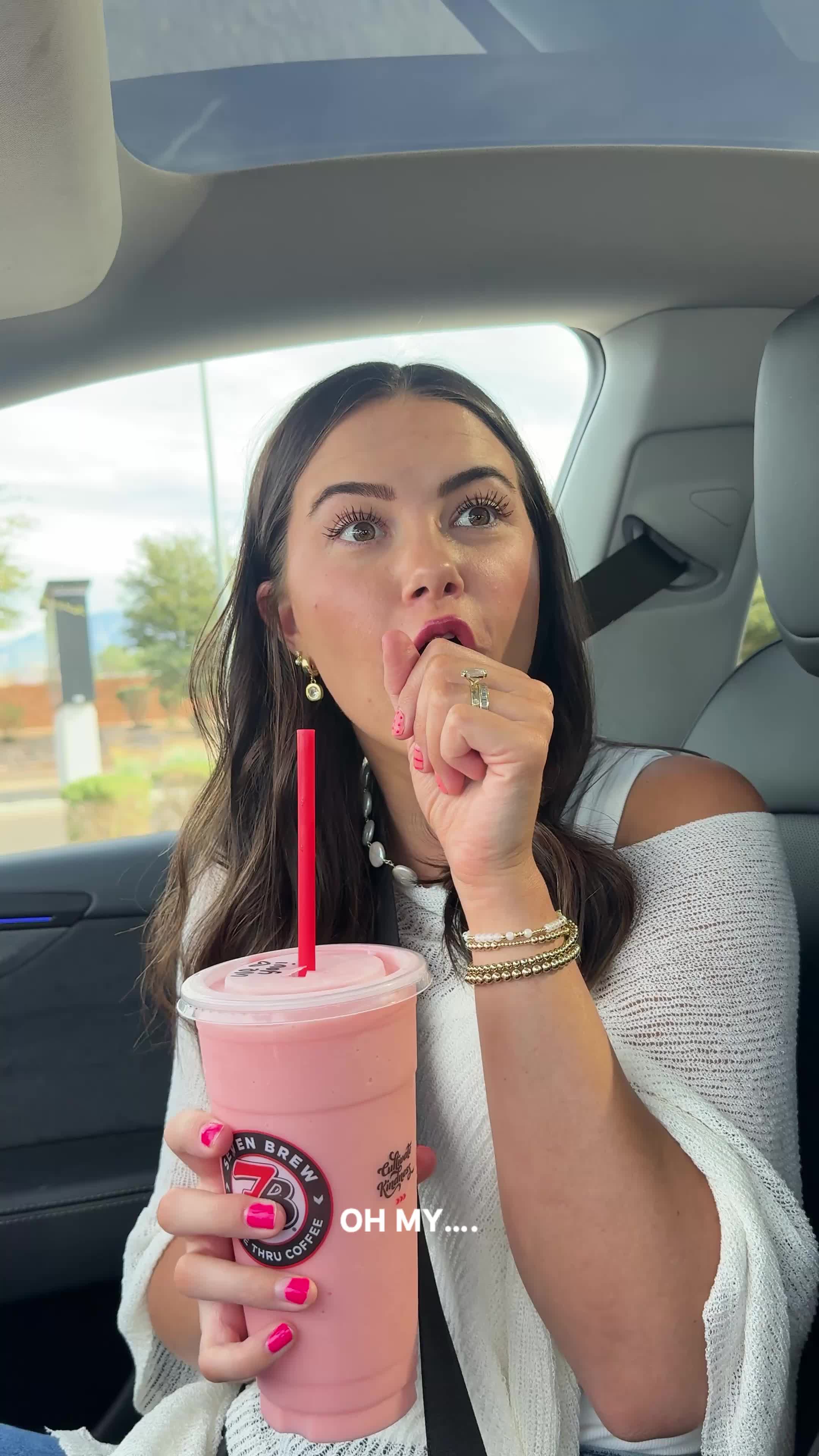TikTok post by @alyssandallin for 7 Brew. Caption reads: [...] summer here 🤣 soo excited about the new 7....