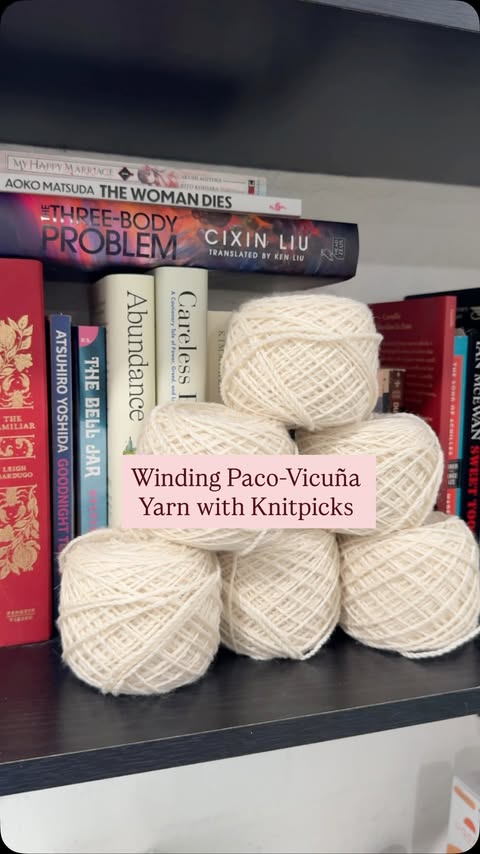 Instagram post by @thebookishalchemist for Knit Picks. Caption reads: Wind some Paco-Vicuña yarn with me using....
