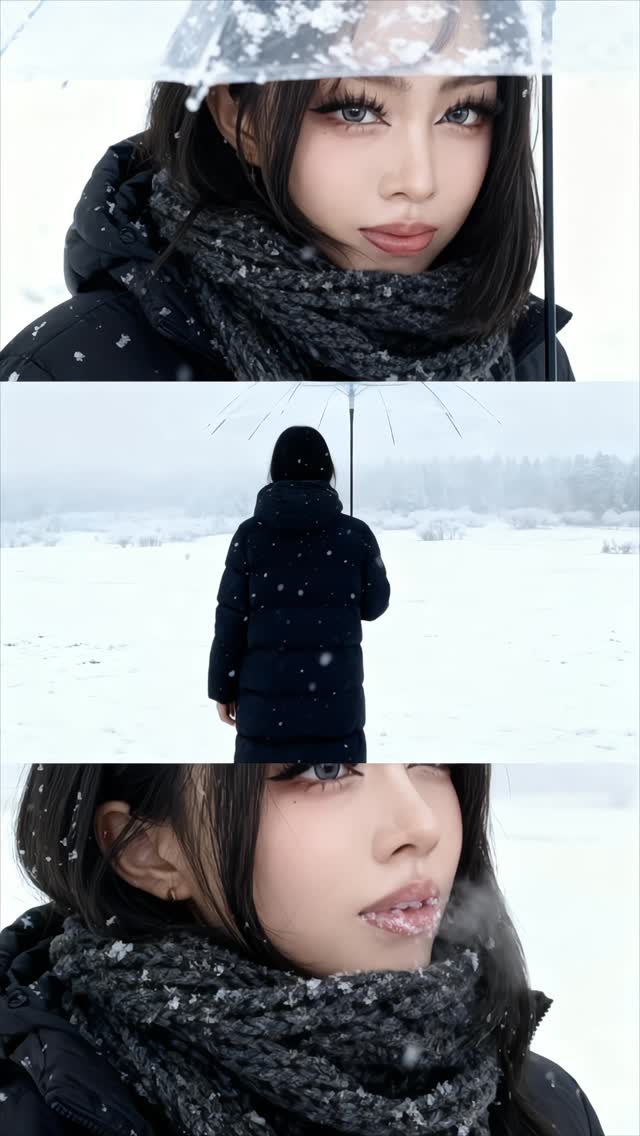 Instagram post by @simxmargo for VivaVideo. Caption reads: trying the viral snow edit❄️☃️ *follow for....