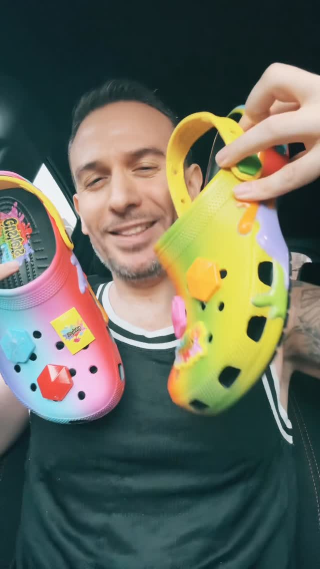 Instagram post by @markie_devo for DICK'S Sporting Goods. Caption reads: Crocs X Gushers!

📲Get them now at crocs.com and....