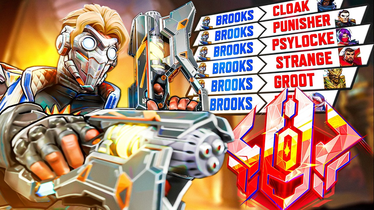 YouTube post by @brookss_ for WALLHACK. Caption reads: The CLEANEST Starlord In Marvel Rivals....