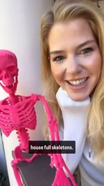 Instagram post by @spilledmilkmamma for Party City. Caption reads: @partycity has made all my skeleton dreams come....