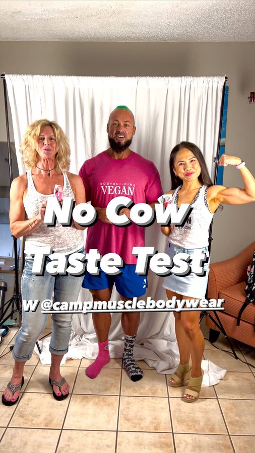 Instagram post by @thebodybuildingvegan for No Cow. Caption reads: @nocow #sponsored TASTE TEST
With the....