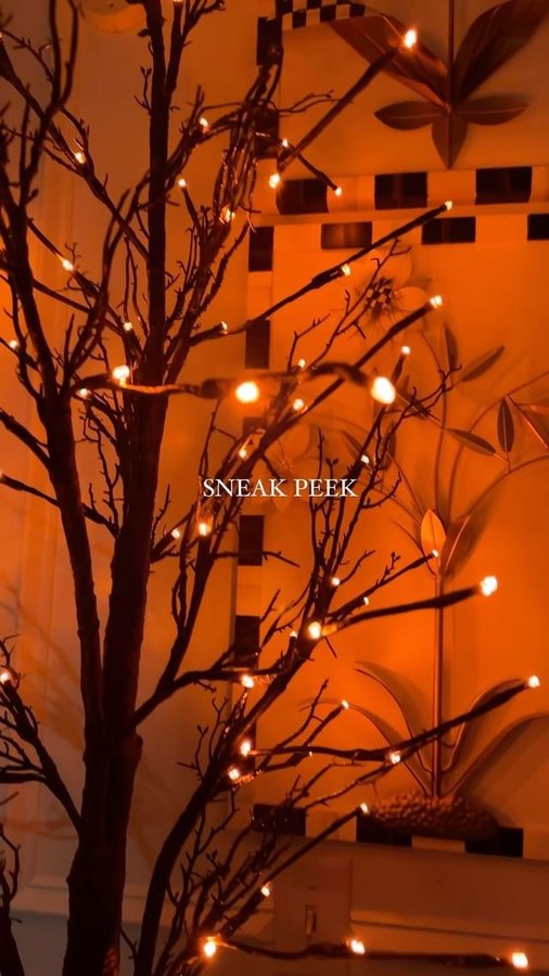 Instagram post by @haverstrawhill for Nearly Natural. Caption reads: [...] these spooky light-up trees from....