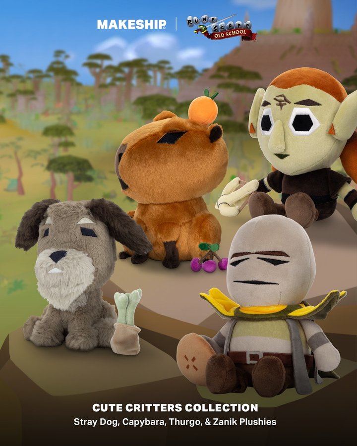 Instagram post by @oldschool.runescape for Makeship. Caption reads: [...] cutest critters in partnership with....