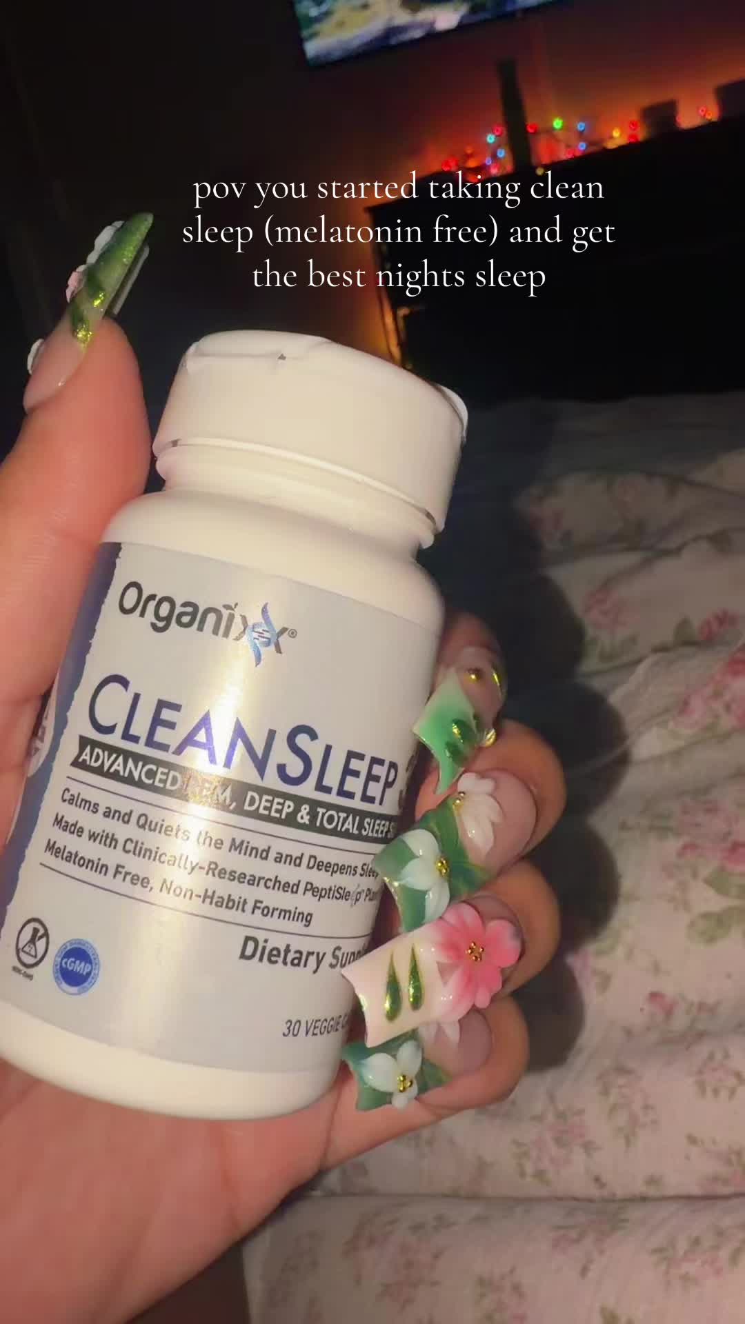 TikTok post by @rachyrachh_ for Organixx. Caption reads: [...] clean, organic sleep supplement by @ORGANIXX....
