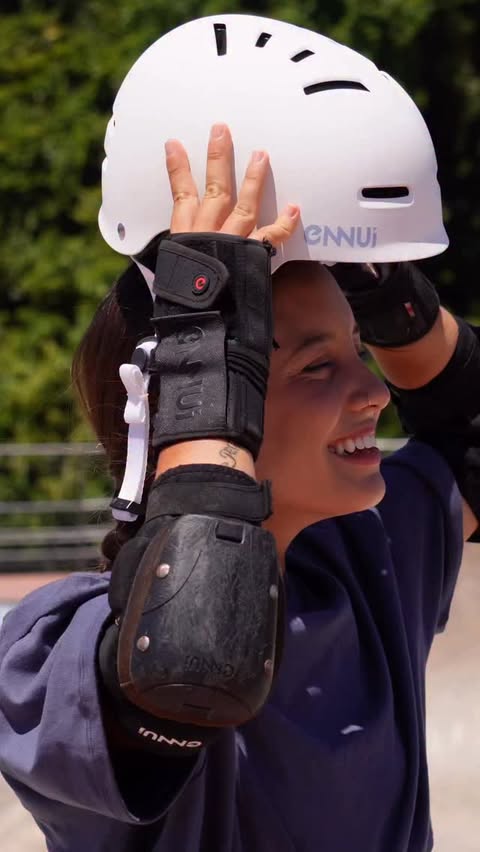 Instagram post by @nicolymachaddo for Powerslide. Caption reads: My first helmet pro model!💙 I’m so happy because....