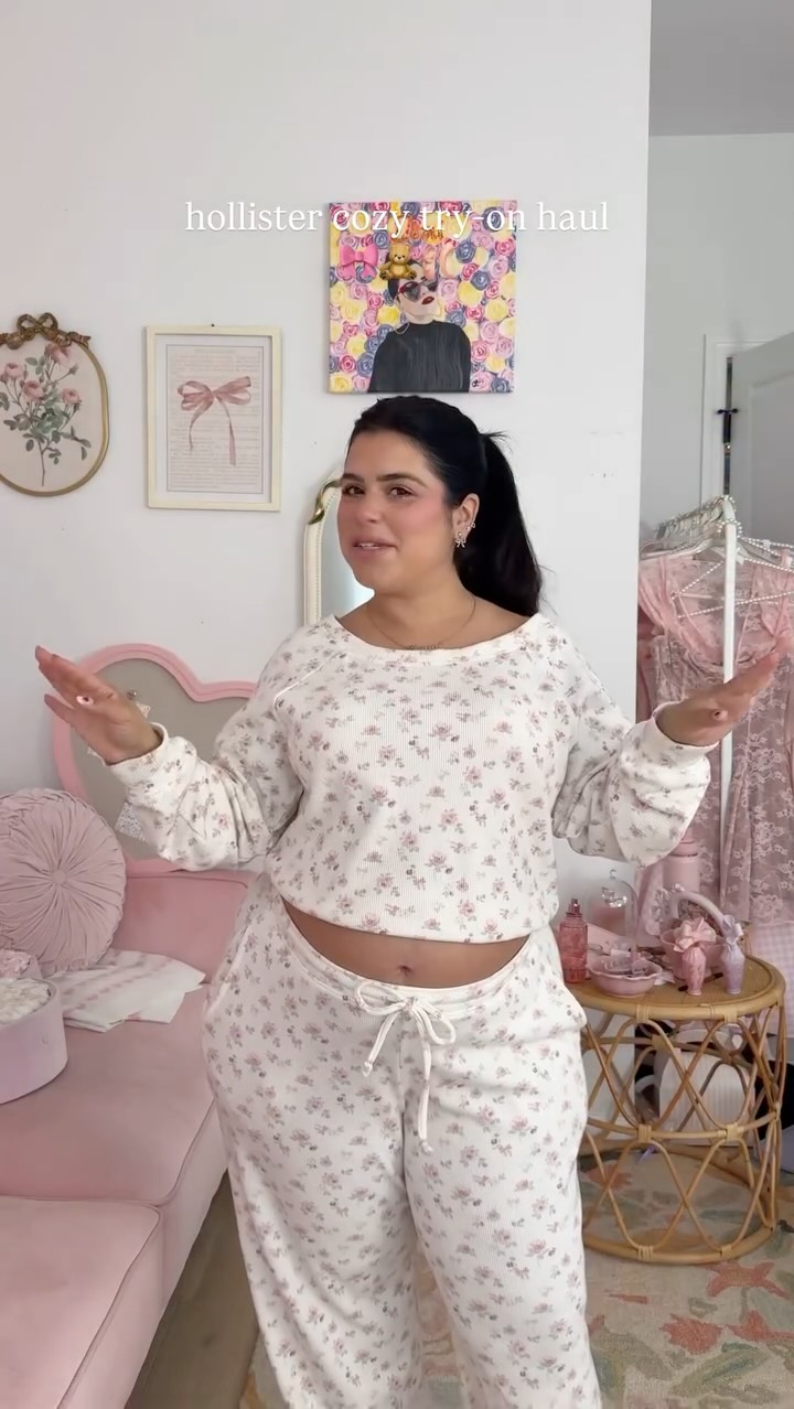 Instagram post by @demidiamandis for hollister. Caption reads: @hollister cozy try-on haul 🎀🧸🩰 everything is....