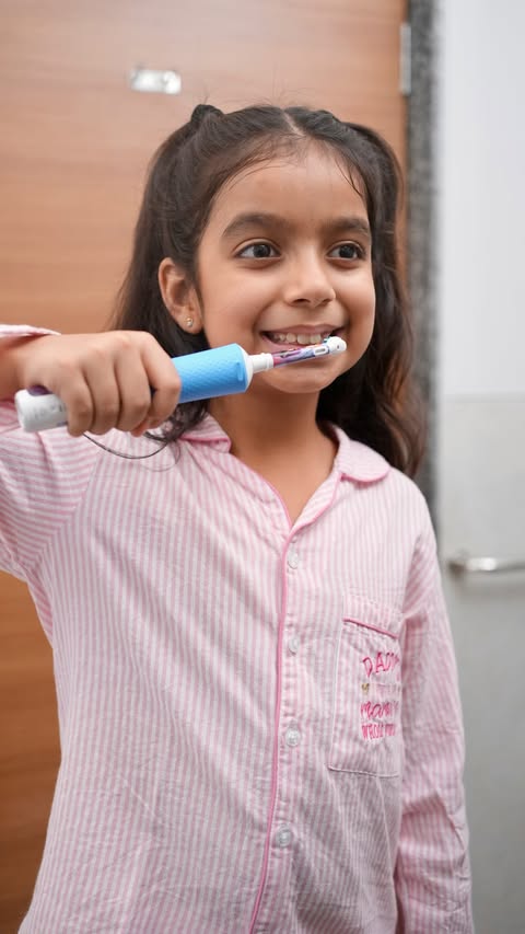 Instagram post by @mommyadventures_with_raahat for Oral-B. Caption reads: Comment “Brush” for link Tiny brushing mistakes....