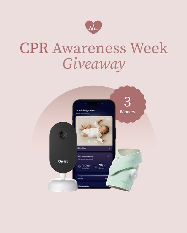 Instagram post by @the.medical.mamas for Owlet. Caption reads: [...] away THREE prize bundles that include Owlet....