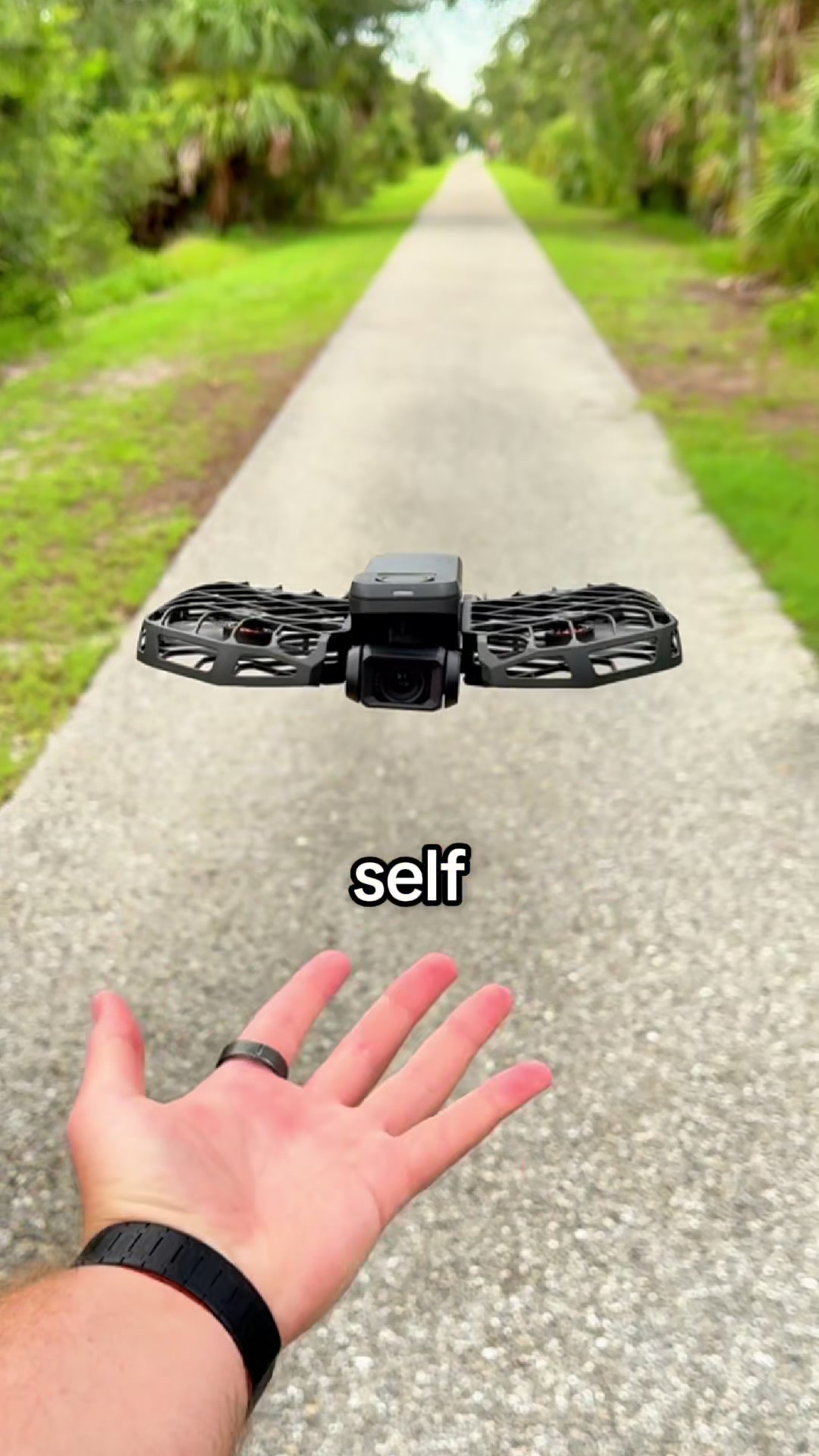 TikTok post by @kylekruegerr for Hoverair. Caption reads: this thing launched from my hand and followed me....