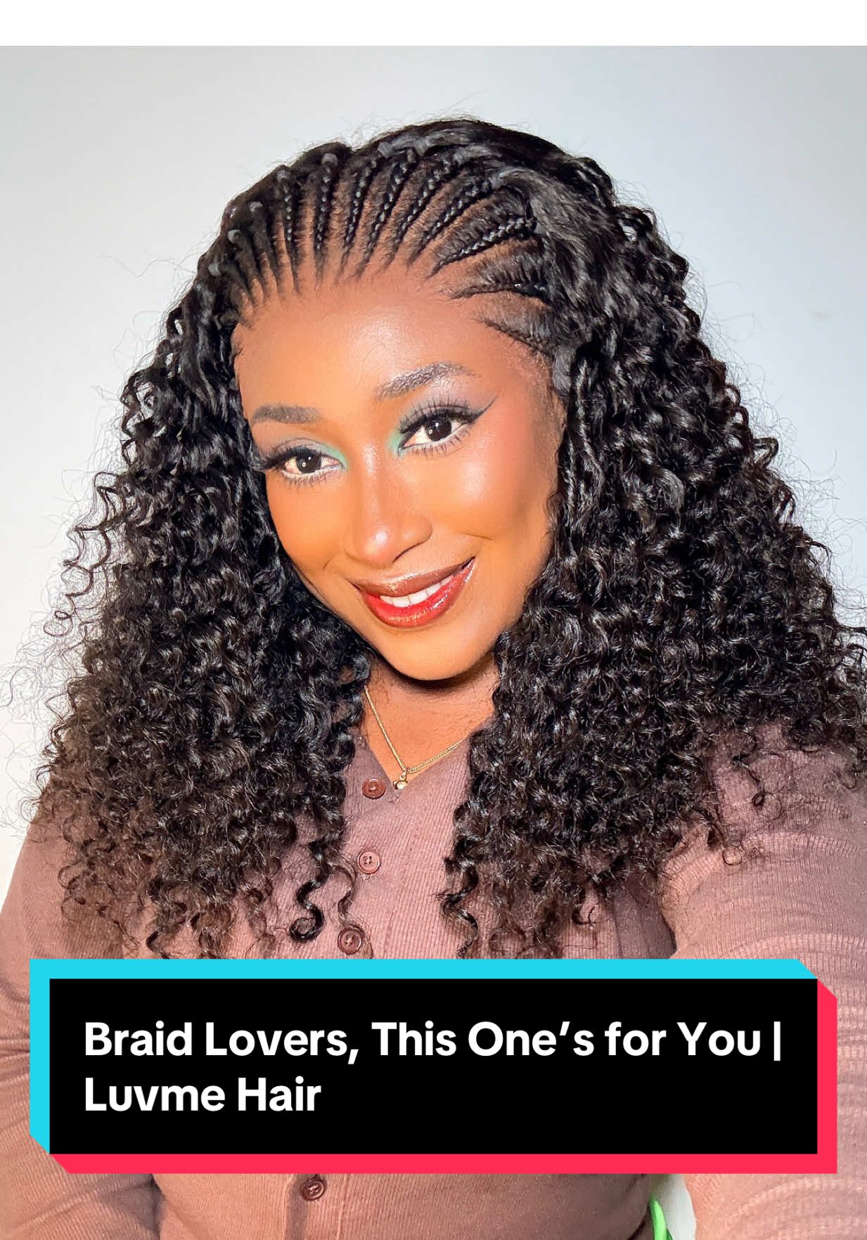 TikTok post by @abbie848 for Eullair. Caption reads: Luvme Readitress™ Knotless Fulani Braids Deep Wave....