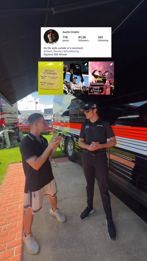 Instagram post by @austin_sprinz for NASCAR. Caption reads: [...] 500 winner?? That would be legendary 😭....
