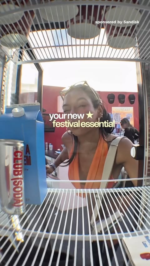 Instagram post by @adriannasmiles for SanDisk. Caption reads: [...] slow you down at a festival — grab a SANDISK....
