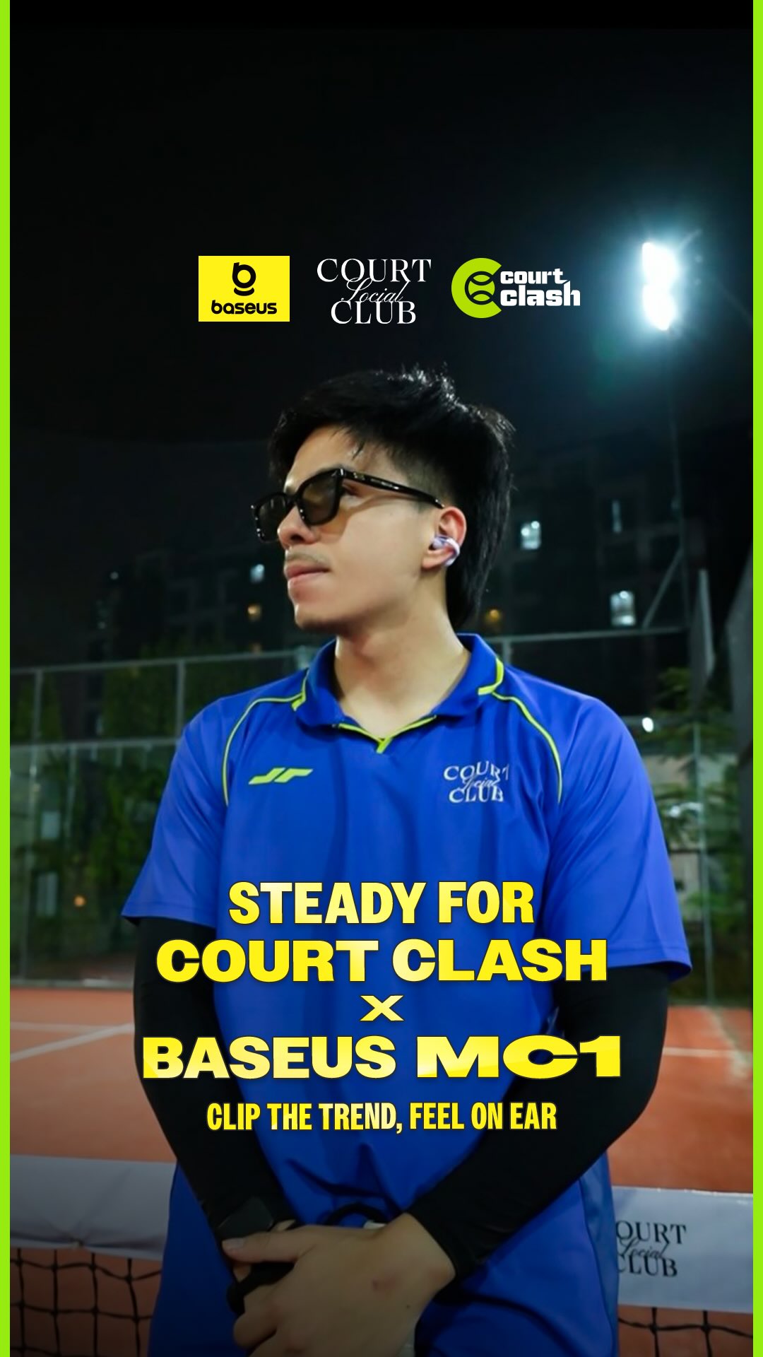 Instagram post by @aurelie.hermansyah for Baseus. Caption reads: [...] system pas tanding padel? YES! 🙌🎾 Baseus....