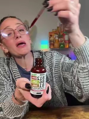 TikTok post by @shopwithmeagan for Nusava. Caption reads: @NusavaOfficial b vitamins drops support nerve....