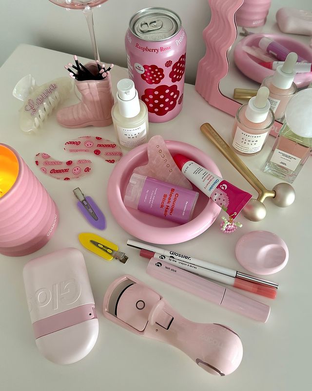 Instagram post by @first.gloss for SANA JARDIN. Caption reads: Pretty pink goodies 💓 *contains gifted items....