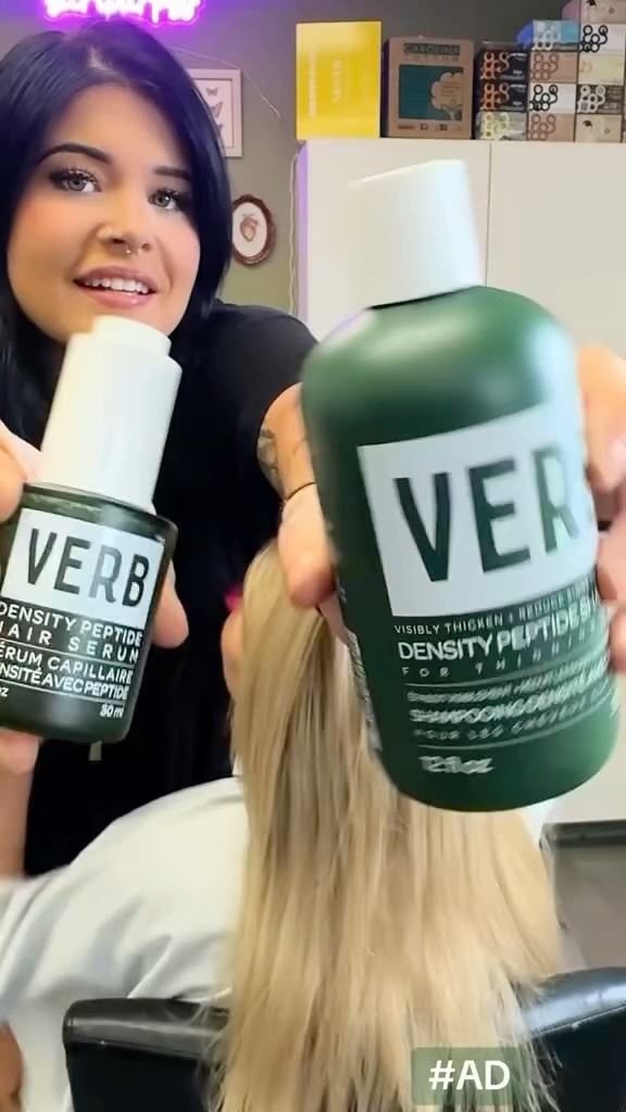 Instagram post by @siiriparkss for Verb Products. Caption reads: @verbproducts Density Peptide Shampoo and serum....
