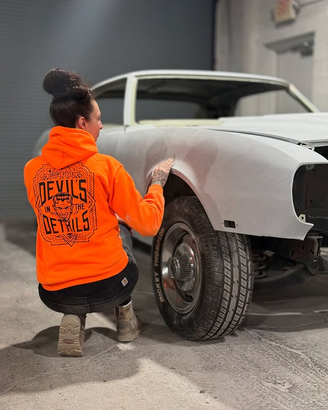 Instagram post by @autobodybarbie for Grunt Style. Caption reads: [...] this 😅🙃 #thedevilsinthedetails....