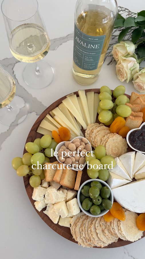 Instagram post by @convinoboard for Avaline. Caption reads: LE PERFECT charcuterie board grocery list....
