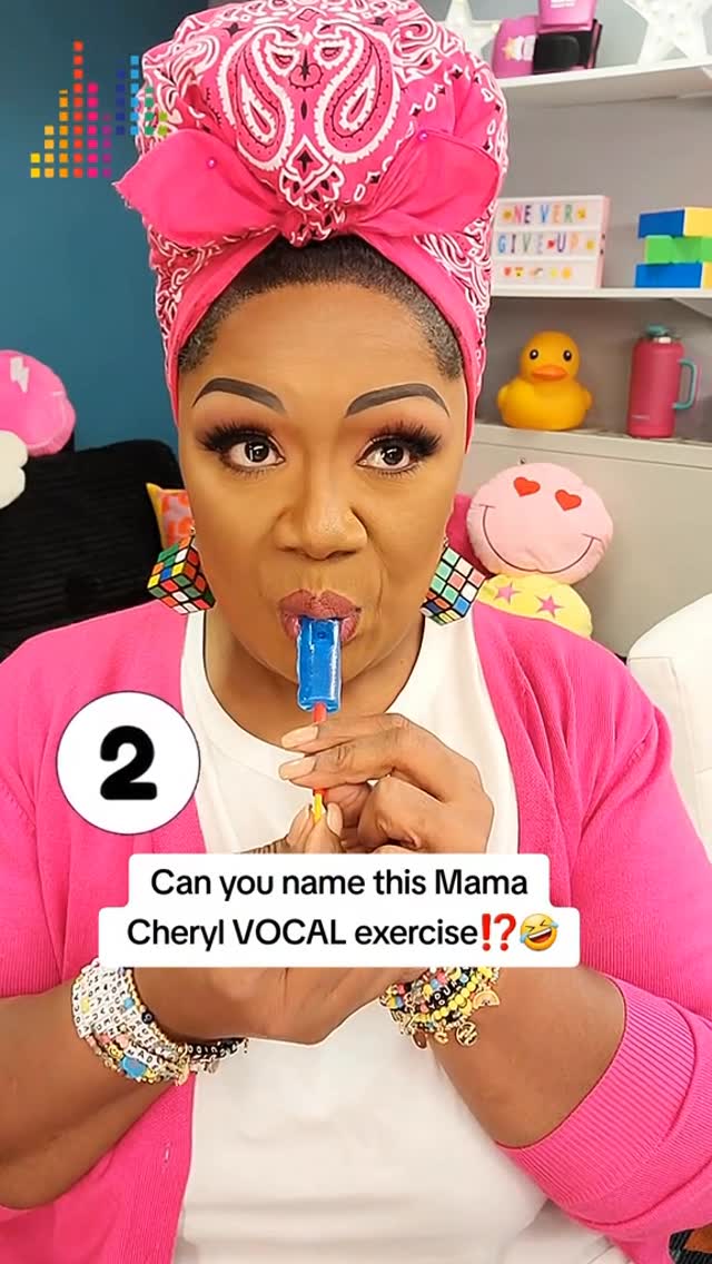 Instagram post by @cherylporterdiva for Chupa Chups. Caption reads: #ad Melody Pops are a sweet way to practice breath....