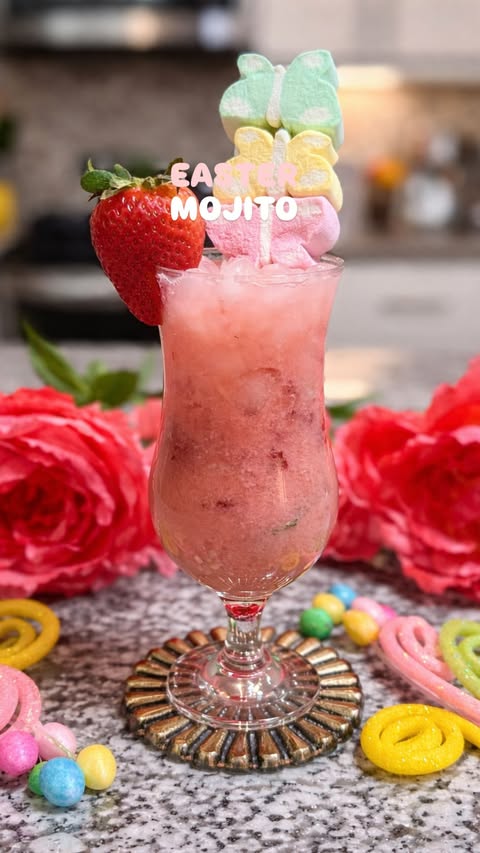 Instagram post by @sipsbyeric for Harmless Harvest. Caption reads: [...] garnish with a fresh strawberry 🍓....