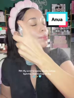 TikTok post by @rdiaz0813 for Anua Store US. Caption reads: [...] #PDRN #HydratingMist #GlassSkin @Anua Store....