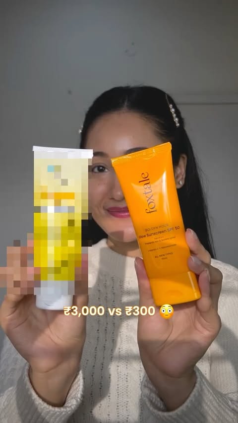 Instagram post by @rasna.bharadwaj for Foxtale. Caption reads: [...] and Korean sunscreens.
But when a ₹300....