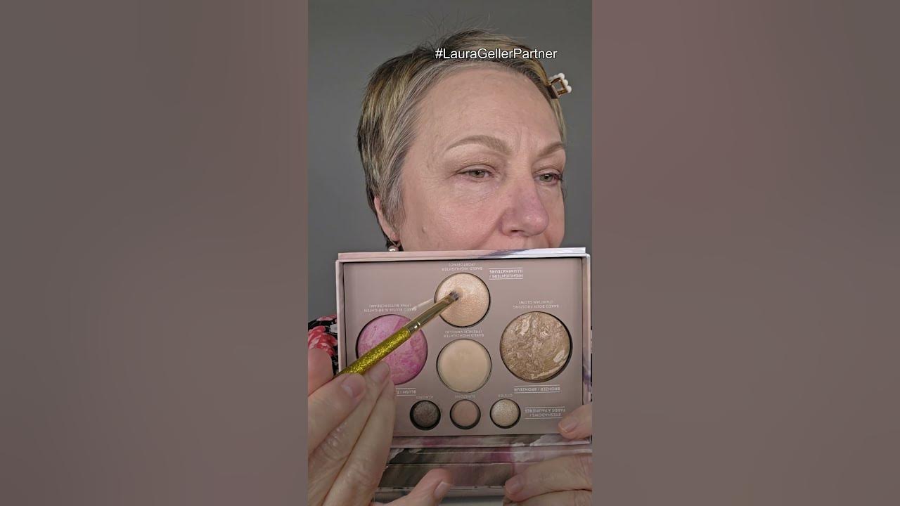 YouTube post by @CamilleCowher for – Laura Geller. Caption reads: [...] and mature-skin friendly. Shop now at....