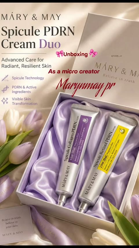 Instagram post by @madinahdiaries_ for Mary&May. Caption reads: [...] Match ✨ Not all PDRN creams are same!....
