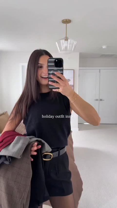 Instagram post by @beccahimsworth for Aritzia. Caption reads: holiday outfit inspo with my @aritzia staples!....