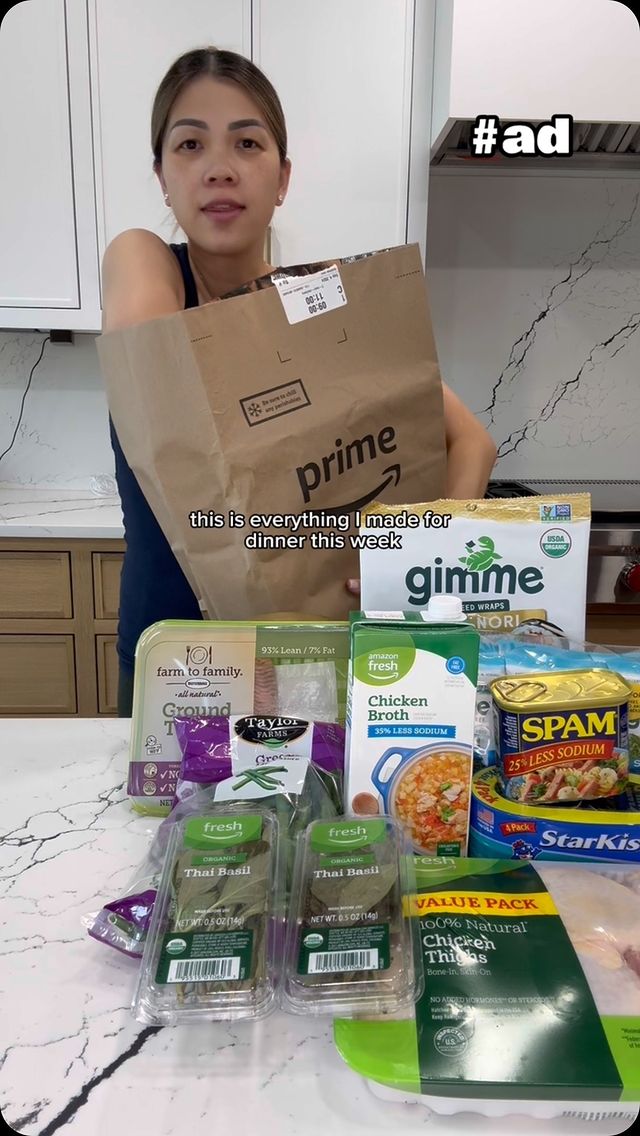 Instagram post by @alissanguyen_ for Amazon Fresh. Caption reads: #ad we just welcomed our first daughter and are....