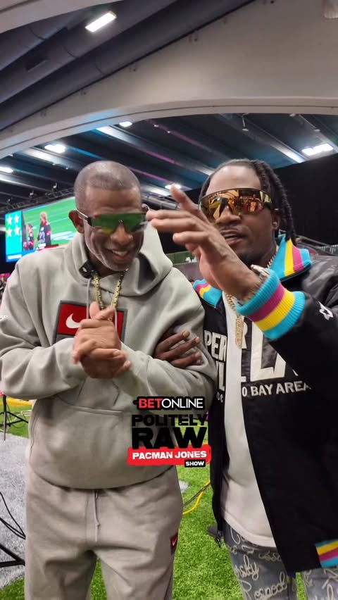 Instagram post by @realpacman24 for BetOnline.ag. Caption reads: Guess who Deion has for the Super Bowl?🤔....