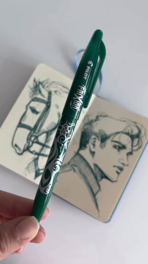 Instagram post by @pngfanart for Pilot Pen. Caption reads: Sketching with Pilot Frixion Erasable ballpoint....